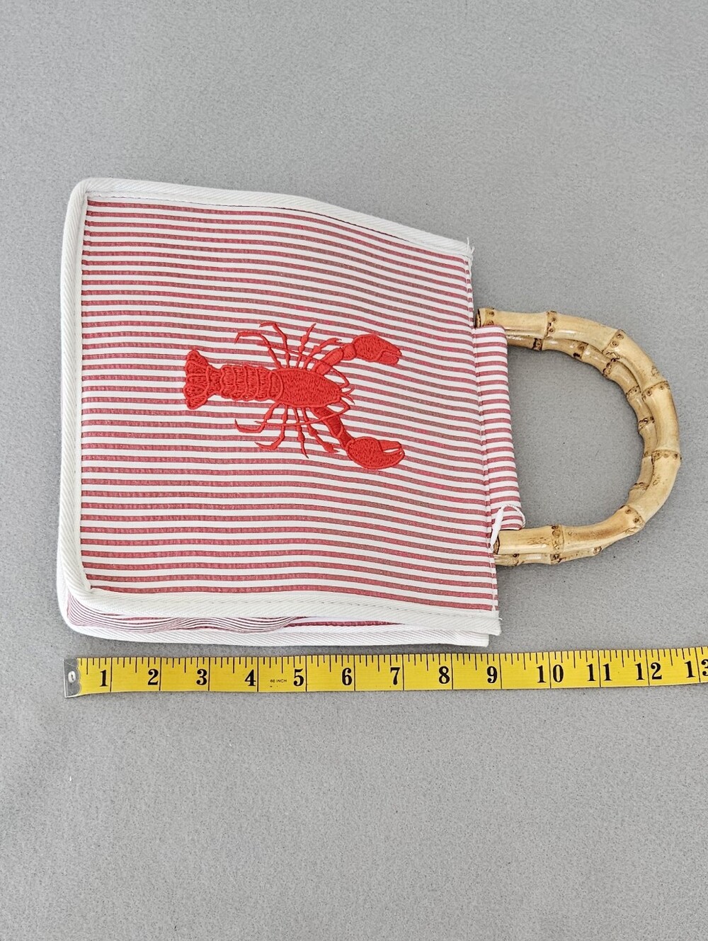 Tommy Bahama Lobster Embroidered Tote Bag NWT Bamboo Handles Coastal Resort - Picture 15 of 16